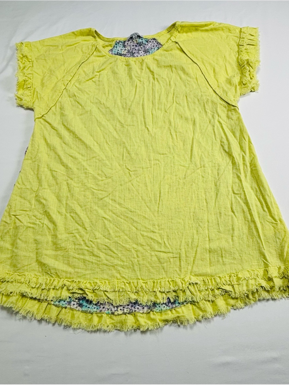 Yellow Ruffled Short Sleeve Tunic Top W523
